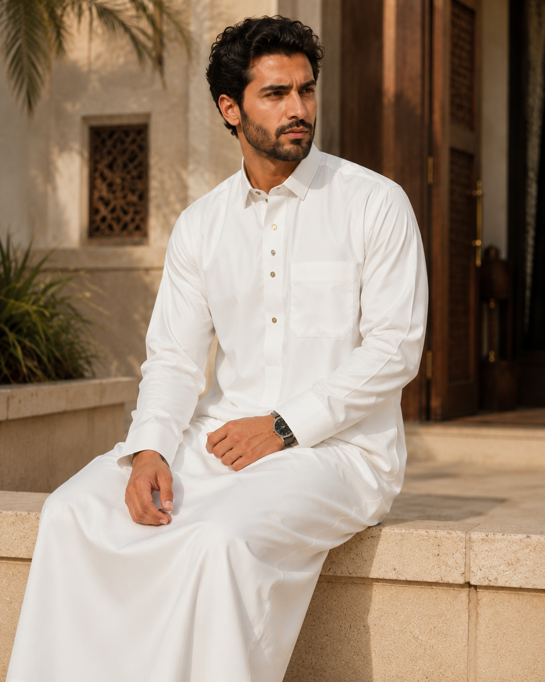 Royal Ivory White thick fabric by Al-Emara, showing a close-up of the luxurious, textured material.